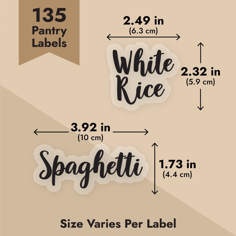 Talented Kitchen Labels for Food Containers - 135 Count, Preprinted Black Cursive on Clear Backing, Water-Resistant - Pantry & Kitchen Storage Labels for Jars & Bins - Easy Peel & Stick - Image 5