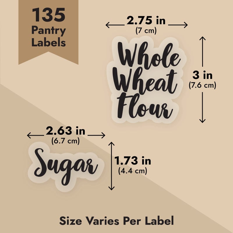 Talented Kitchen Labels for Food Containers - 135 Count, Preprinted Black Cursive on Clear Backing, Water-Resistant - Pantry & Kitchen Storage Labels for Jars & Bins - Easy Peel & Stick - Image 4