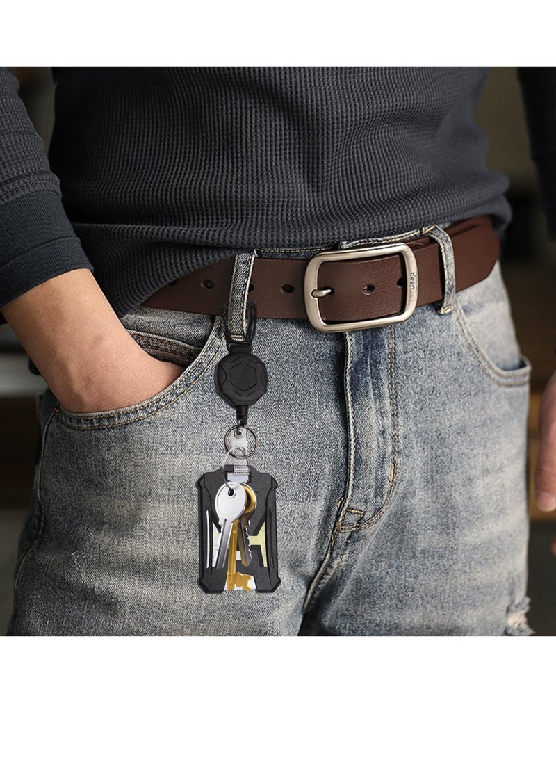 SYOSI - Retractable Badge Holders, Tactical ID Card Holder with Heavy Duty 31.5" Retractable Badge Reel Key Chain - Black Retractor for Secure Key and ID Card Management - Image 1