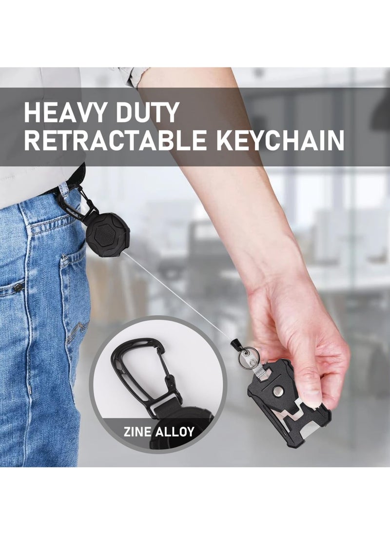 SYOSI - Retractable Badge Holders, Tactical ID Card Holder with Heavy Duty 31.5" Retractable Badge Reel Key Chain - Black Retractor for Secure Key and ID Card Management - Image 1