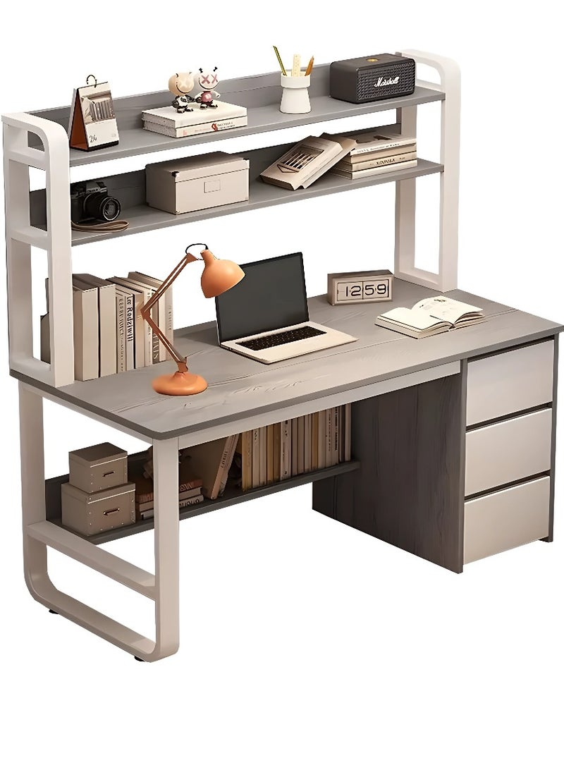 Alissa Home Office Desk with Drawers & Shelves – 120cm Grey Study Table for Laptop, Work & Storage - Image 1