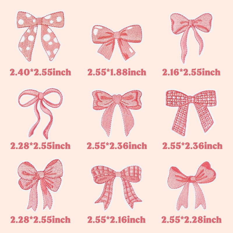 Kirako 9Pcs Pink Bow Iron On Patches Cute Buffalo Plaid Polka Dot Ribbon Bowknot Sew on Repair Embroidered Applique Coquette Bowcore Girly Aesthetic DIY Crafts Gift for Girls Women Clothing Backpack Hat - Image 2
