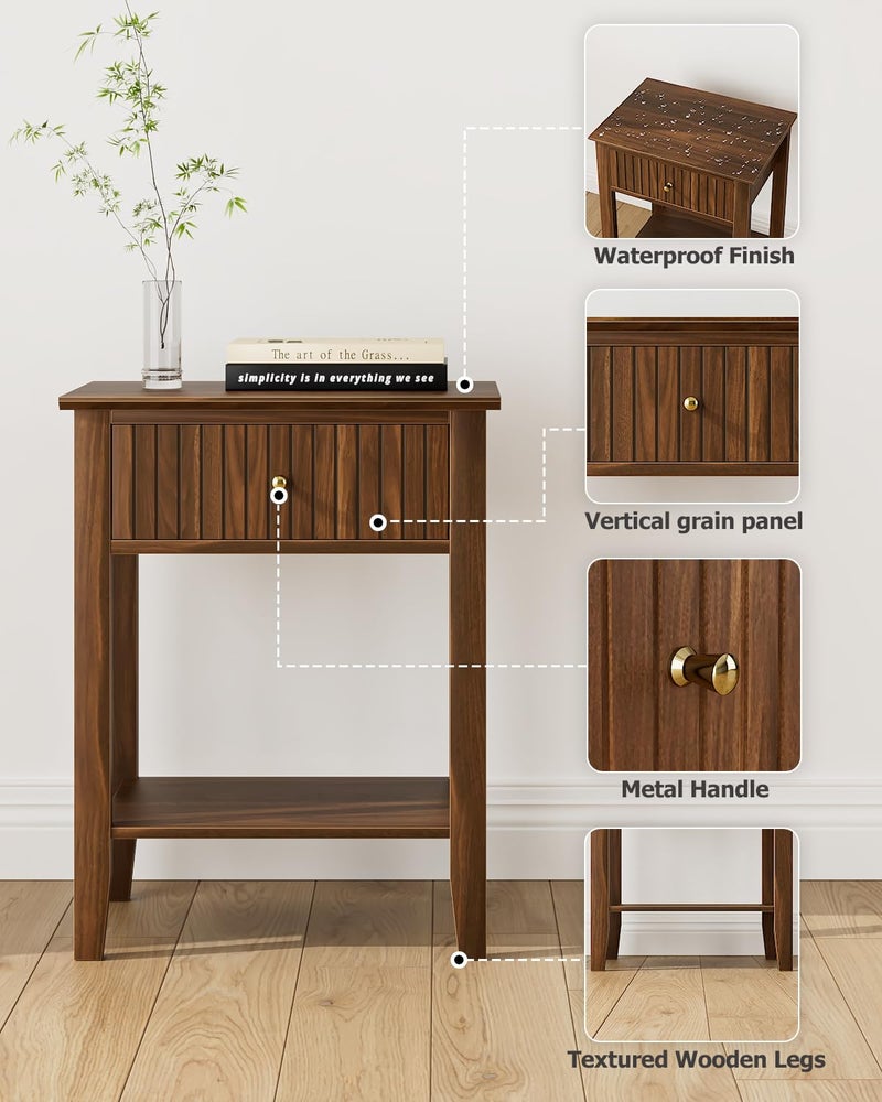 Apetaccat Fluted Nightstand, Farmhouse Night Stand with 1 Drawers, Mid Century Modern Side Accent Table,Bedside End Table for Bedroom, Living Room, Brown - Image 3