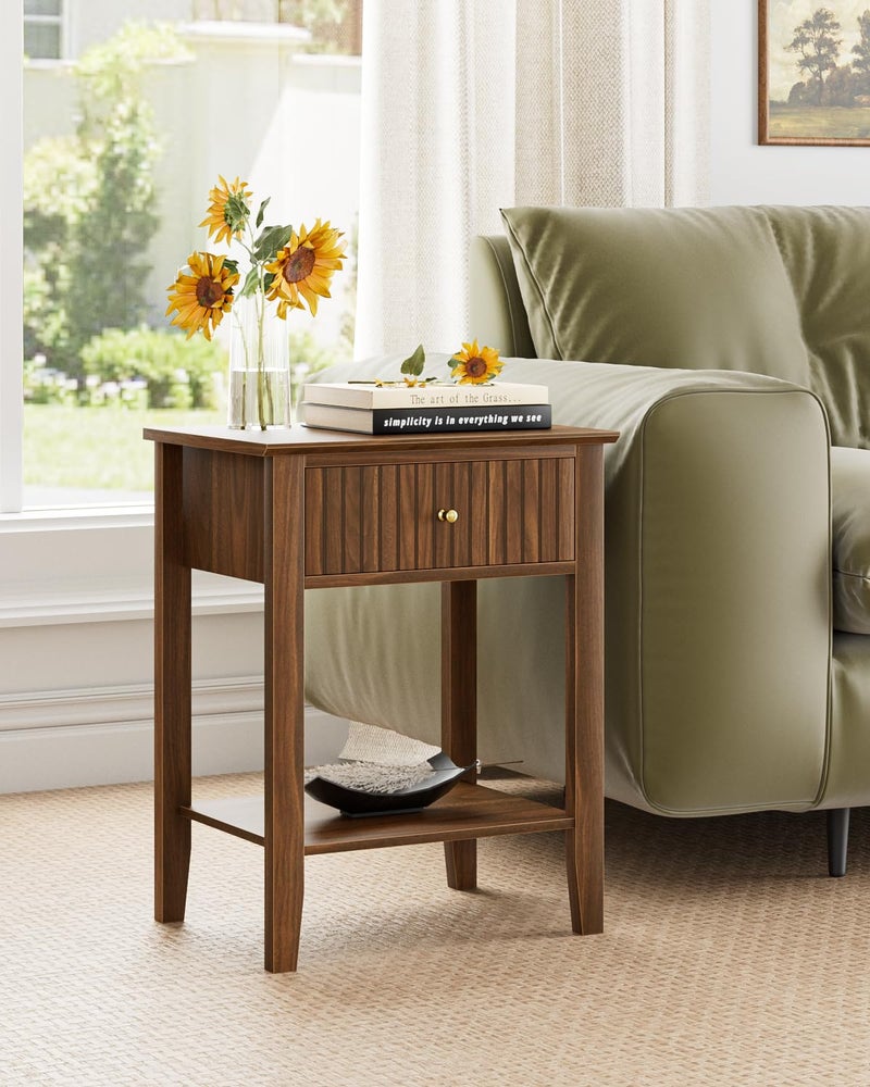 Apetaccat Fluted Nightstand, Farmhouse Night Stand with 1 Drawers, Mid Century Modern Side Accent Table,Bedside End Table for Bedroom, Living Room, Brown - Image 5
