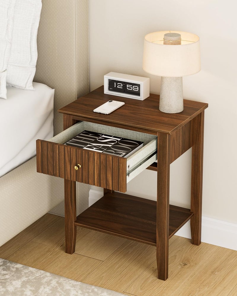 Apetaccat Fluted Nightstand, Farmhouse Night Stand with 1 Drawers, Mid Century Modern Side Accent Table,Bedside End Table for Bedroom, Living Room, Brown - Image 4