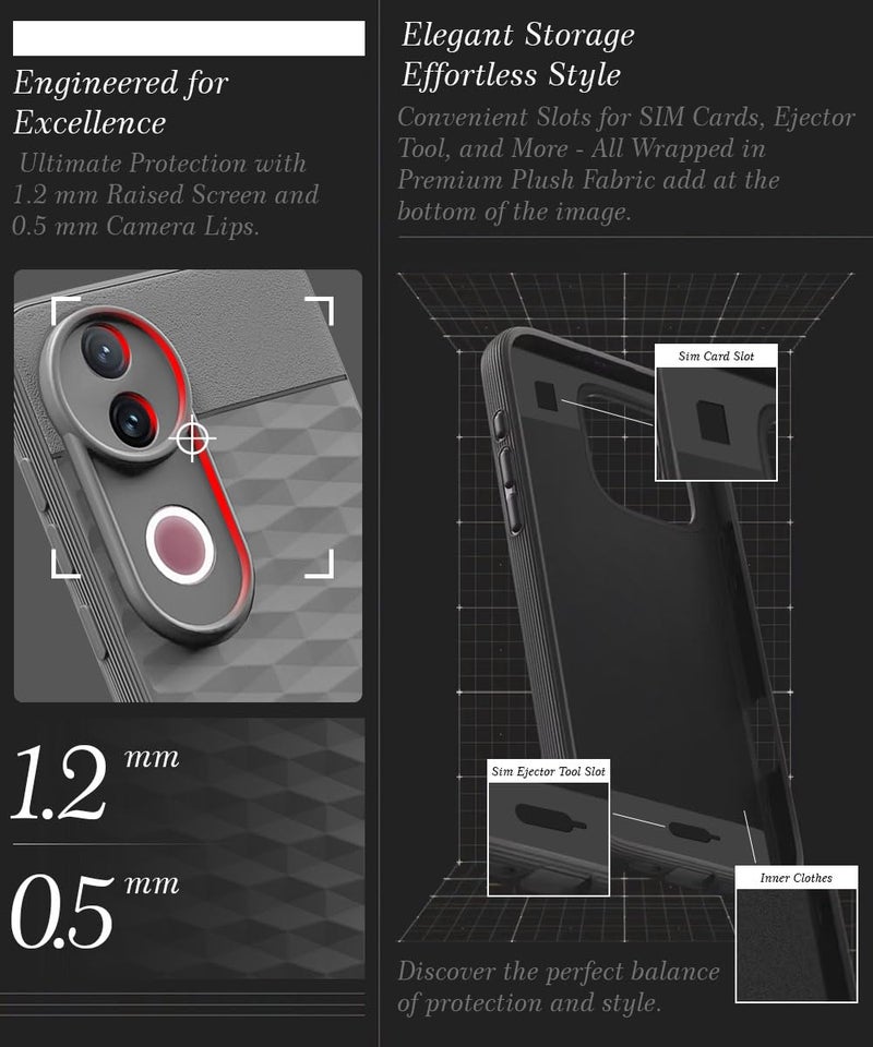 WOW Imagine غطاء خلفي WOW IMAGINE لهاتف iQOO Z10R 5G | Vivo V50 5G | V50e 5G | V50 5G Elite Edition | Vivo T4R 5G مع تصميم مكعب سداسي | جراب ناعم فائق النحافة | قماش مخملي داخلي | جراب موبايل مرن - رمادي - Image 4