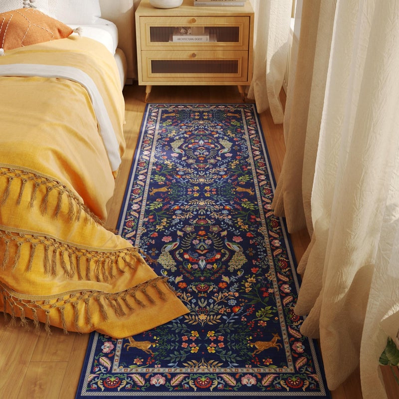 Rugcomf Runner Rug Washable Kitchen Runner 2'x 6'Runner Rug Floral Non-Slip for Entryway Indoor Soft Carpet Runner for Hallways, Kitchen, Laundry, Bedroom, Bathroom(Blue) - Image 4