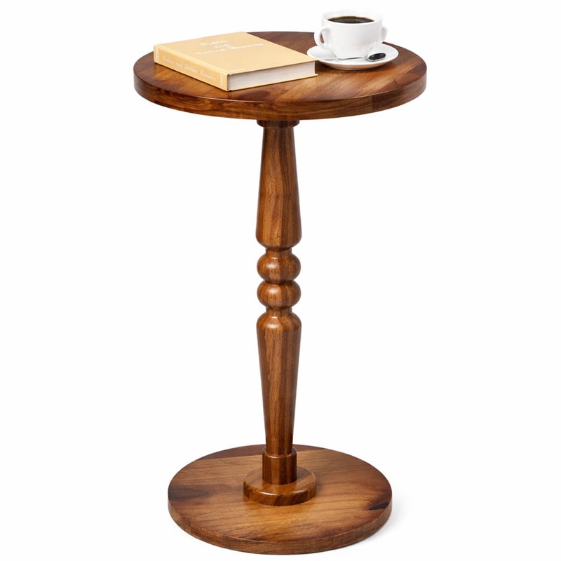 promitop Small Wooden Round Side Table - Accent Nightstand Pedestal Table for Living Room, Bedroom - Compact Coffee Table, Tea Table, Drink Table, End Table for Small Spaces, Corners, Office - Image 1