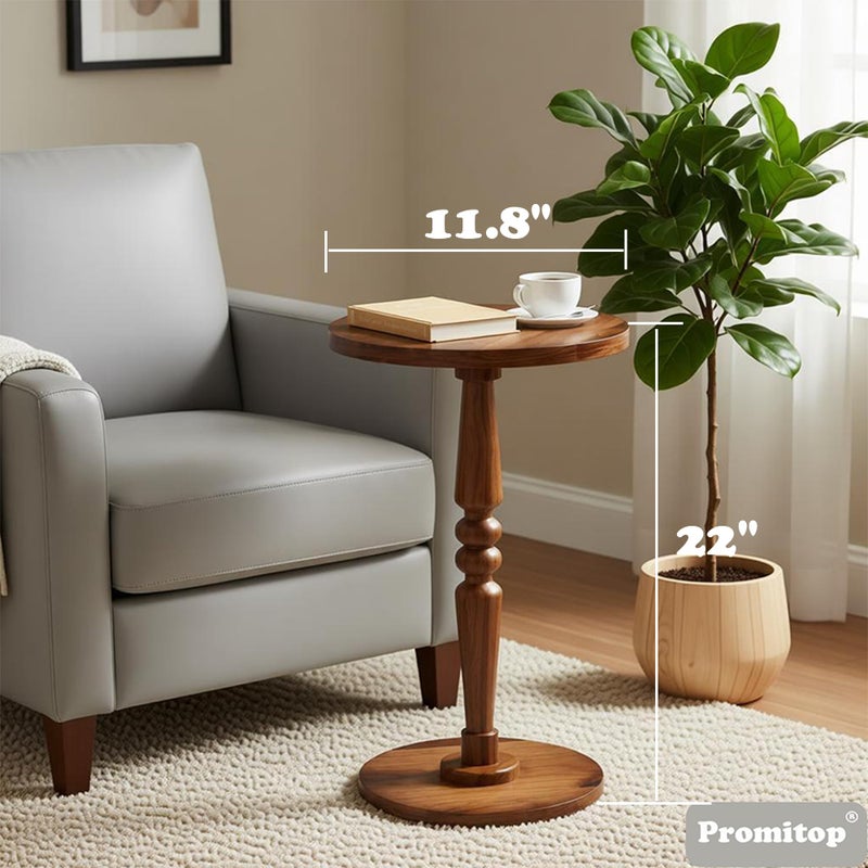 promitop Small Wooden Round Side Table - Accent Nightstand Pedestal Table for Living Room, Bedroom - Compact Coffee Table, Tea Table, Drink Table, End Table for Small Spaces, Corners, Office - Image 4