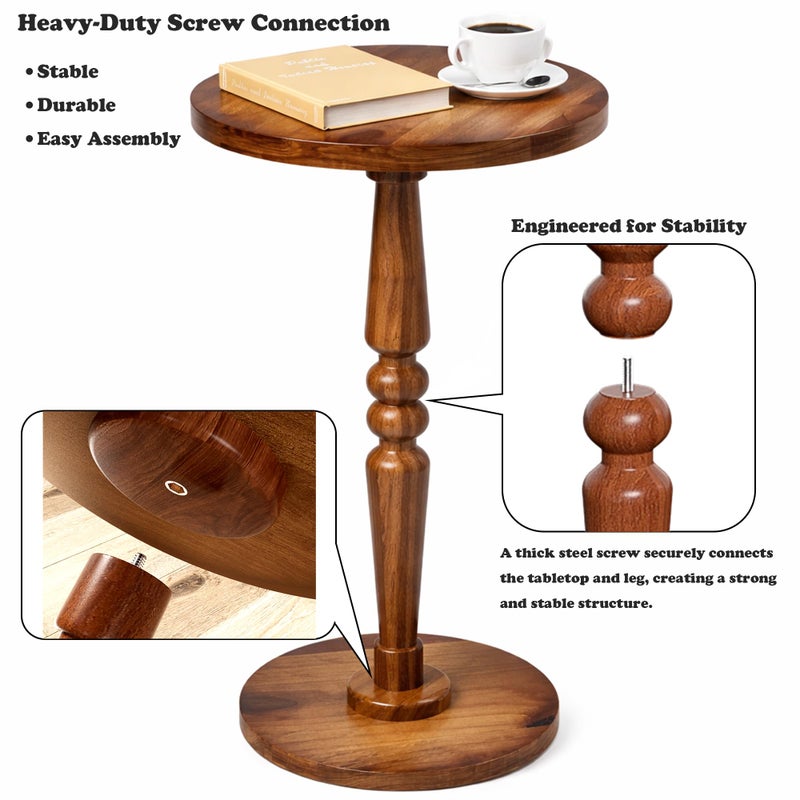 promitop Small Wooden Round Side Table - Accent Nightstand Pedestal Table for Living Room, Bedroom - Compact Coffee Table, Tea Table, Drink Table, End Table for Small Spaces, Corners, Office - Image 3