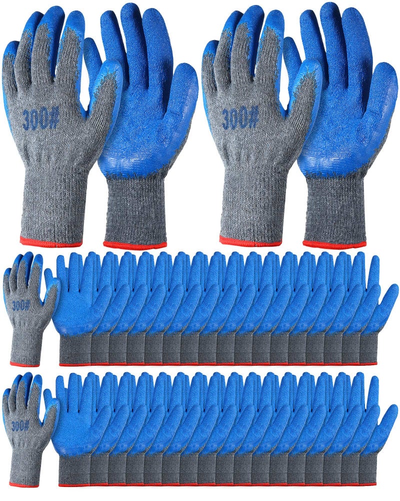 Haysandy 36 or 48 Pairs Large Rubber Latex Double Coated Gloves for Mens Safety