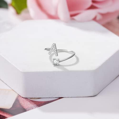 Haoze Silver initial Rings for Girls Women Dainty Gold Plated Adjustable Letter Rings for Teen Girls Stackable Alphabet Rings Birthday Gift for Girls Over 12 Years Old(T Silver) - Image 4