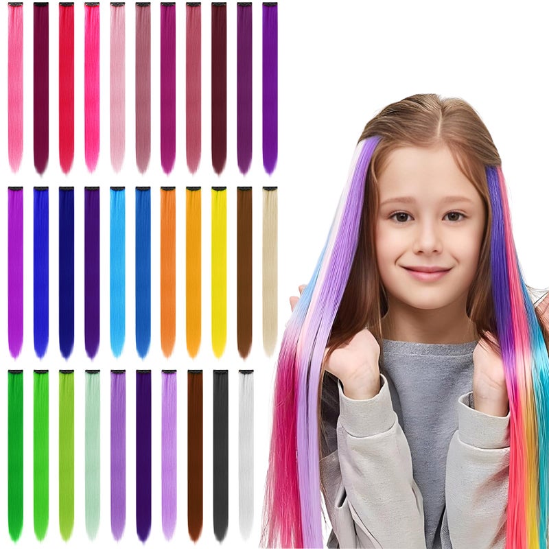 32 PCS Clip in Colored Hair Extensions for Kids 20 Inches Rainbow Long Straight Hairpieces SyntheticBEAHOT Hair ExtensionsPretty Gift for Cosplay Dress Up Fashion Party Birthday32 Colors