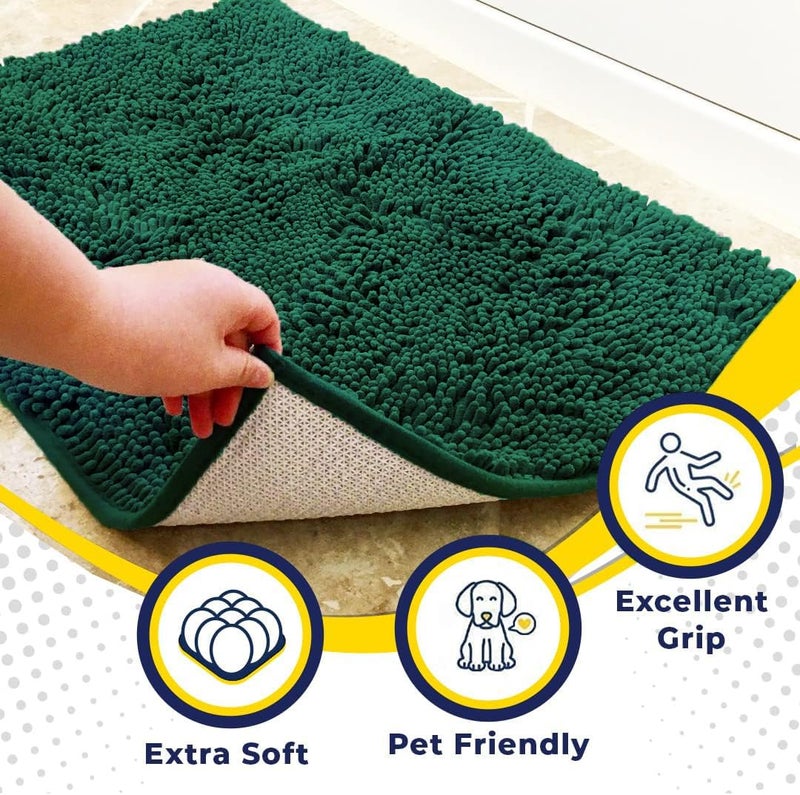 Muddy MatÂ® | Super Absorbent Door Mat Indoor, Microfiber Quick Dry Chenille Entryway Rug, Non-Slip Front Door Mat, Indoor Mats for Entryway, Machine Washable Pet Rug, Dark Green 28"x18" - Image 2