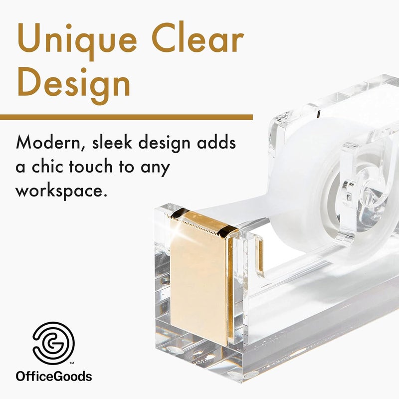 OfficeGoods موزع شريط أكريليك – منظم مكتب حديث لوازم المكتب – حامل شريط قابل لإعادة التعبئة للاستخدام المنزلي والمدرسي – إكسسوار مكتبي أنيق لتغليف الهدايا، ذهبي - Image 2