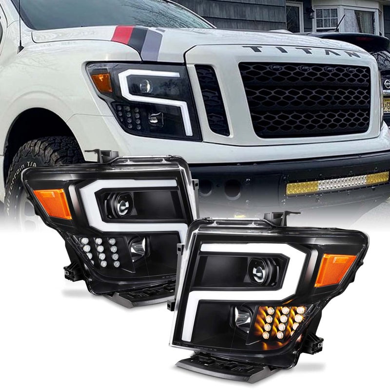 AKKON For 20162024 Nissan Titan Projector Headlights wLED Light Tube Signal Black Housing Assemblies