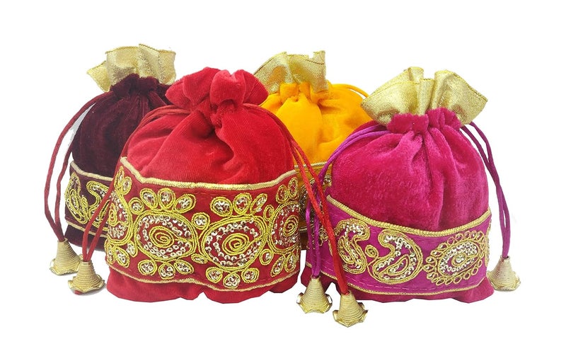 brown leaf Royal Premium 5X6 inch Velvet Potli Bags jewelry Pouch Best for Wedding Anniversary Party Supply Return Gifting Bags Pack Of 12 - Image 2