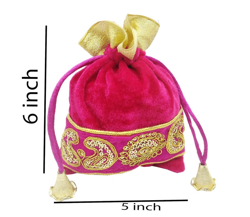 brown leaf Royal Premium 5X6 inch Velvet Potli Bags jewelry Pouch Best for Wedding Anniversary Party Supply Return Gifting Bags Pack Of 12 - Image 3