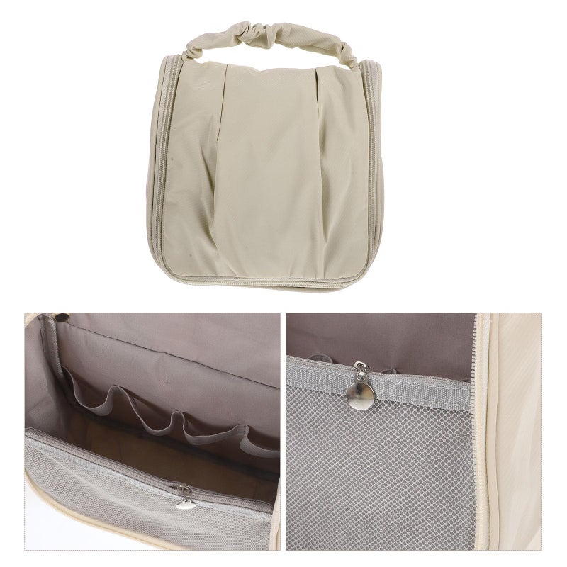 Large Waterproof Travel Toiletry Bag for Women with Dry Wet Separation Beige Cosmetic Organizer Pouch - Image 4