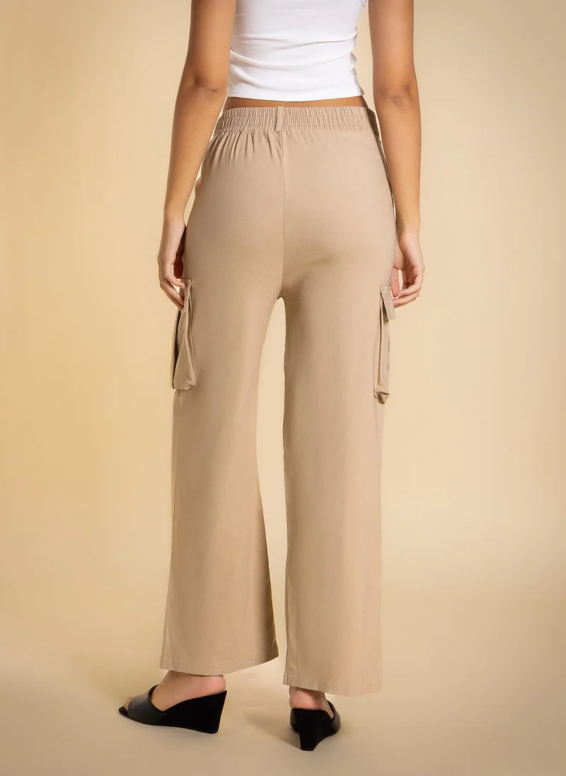 Shapes Beige MID-WAIST CARGO TROUSERS for Women | Best Price UAE