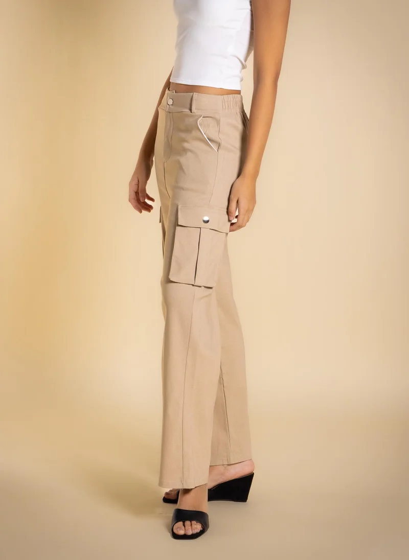 Shapes Beige MID-WAIST CARGO TROUSERS for Women | Best Price UAE