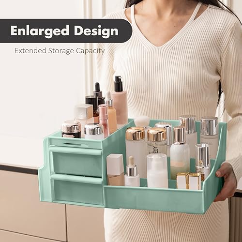 ALOXE Premium Large Makeup Organisers | Upgraded Storage Box and Organiser with Drawers for Dressing Table, Skincare, Makeup Storage & Accessories (Green) - Image 5