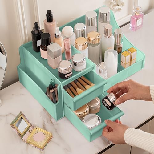 ALOXE Premium Large Makeup Organisers | Upgraded Storage Box and Organiser with Drawers for Dressing Table, Skincare, Makeup Storage & Accessories (Green) - Image 1