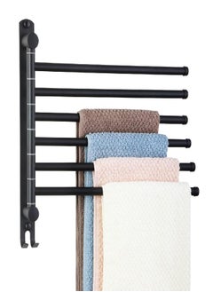 JSVER Black Towel Rack JSVER Space Saving Towel Holder, Swivel Hand Towel Holder, 6 Arms Towel Holder, Stainless Steel Towel Racks for Bathroom  - Image 1