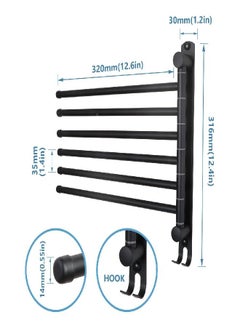 JSVER Black Towel Rack JSVER Space Saving Towel Holder, Swivel Hand Towel Holder, 6 Arms Towel Holder, Stainless Steel Towel Racks for Bathroom  - Image 2