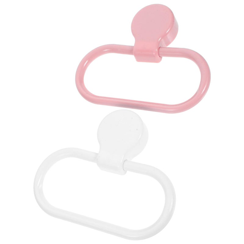 2 Pack White Plastic No Drill Self Adhesive Towel Holder Rings For Bathroom Kitchen Wall Mount - Image 2