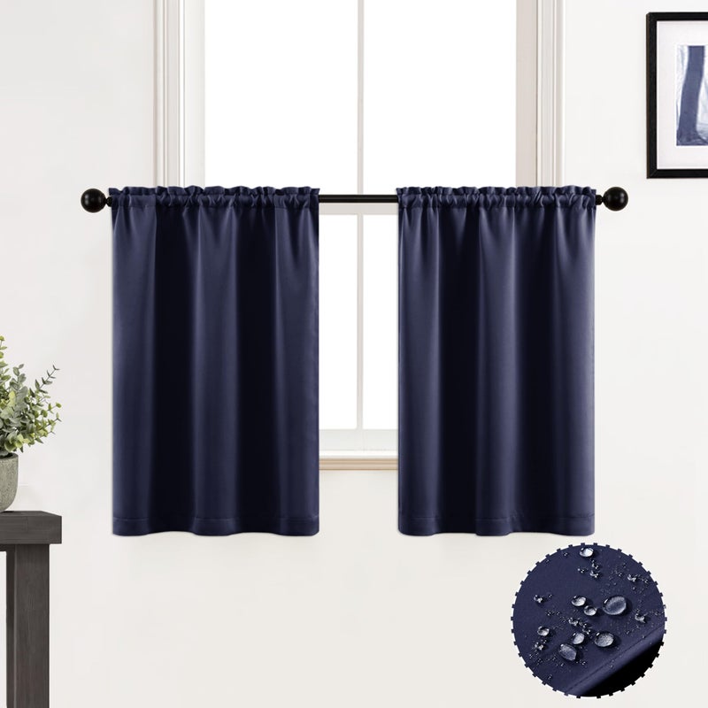 XTMYI Half Curtains for Windows Blackout 2 Panels Set Short Waterproof Light Blocking Room Darkening Thermal Insulated Small Curtains for Kitchen Bathroom30 Inch LengthNavy Blue