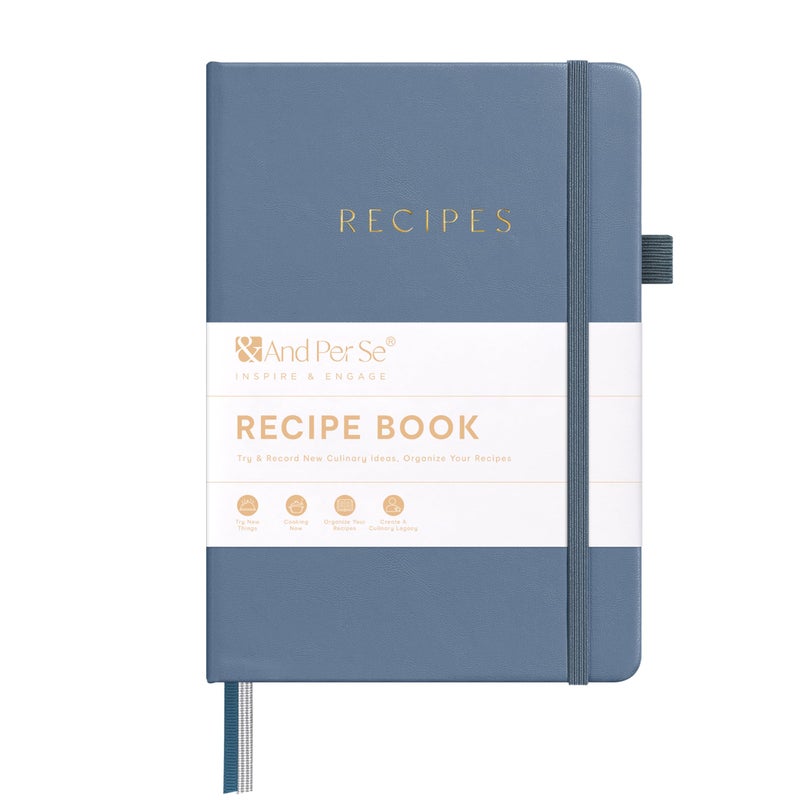 &And Per Se ⩓ Per Se Recipe Book to Write in Your Own Recipes, Blank Recipe Book with Water-Resistant Hardcover, Empty CookBook to Organize Your Recipes - 5.7 X 8 Inches (Dark Blue) - Image 1
