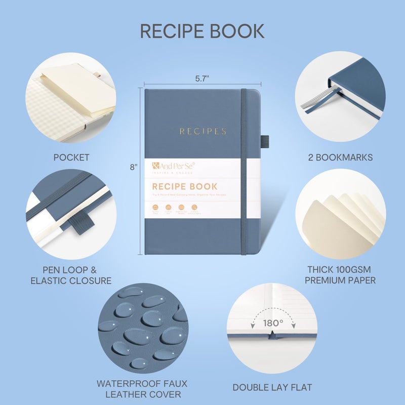 &And Per Se ⩓ Per Se Recipe Book to Write in Your Own Recipes, Blank Recipe Book with Water-Resistant Hardcover, Empty CookBook to Organize Your Recipes - 5.7 X 8 Inches (Dark Blue) - Image 2