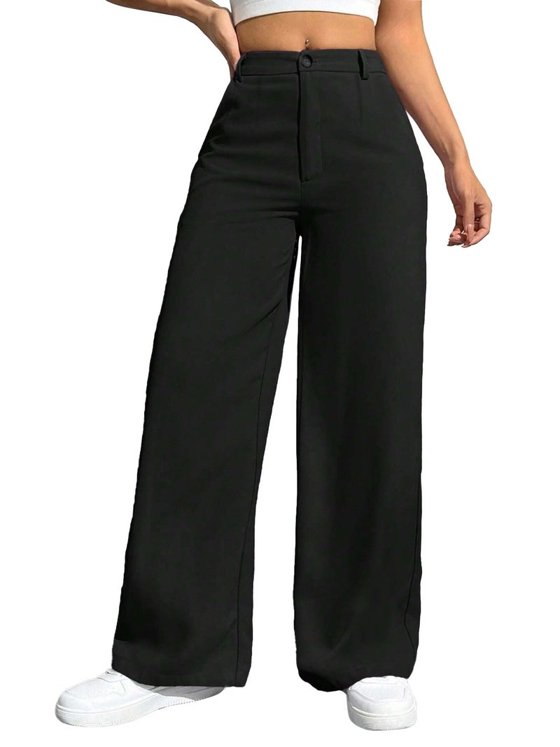 Toochki Trousers for Woman Pants Women's Formal Office Korean | Black Track Pant | Straight | Cotton Spandex Stretchable Trouser | High-Waisted Bottom Wear - Image 1