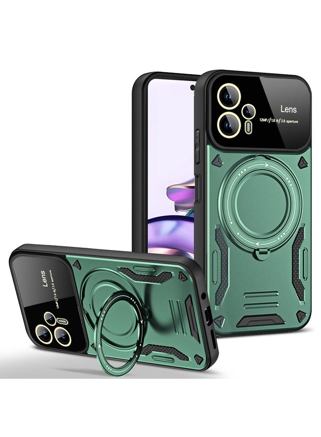 erorex For Motorola Moto G13 Large Window MagSafe Holder Phone Case(Green)