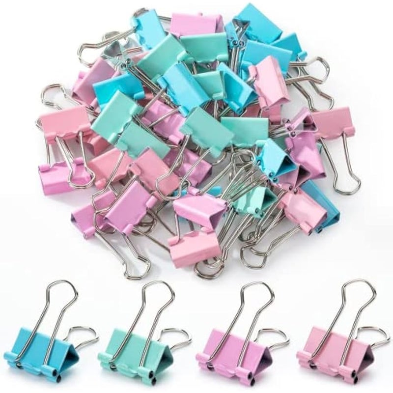 Pastel Binder Clips, 50 Pack, 0.75 in, Pastel Color, Small Paper Clips, Office Clips - Image 1