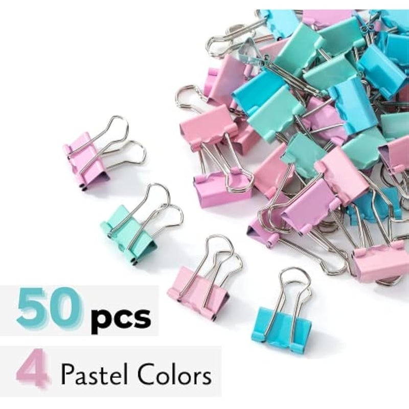 Pastel Binder Clips, 50 Pack, 0.75 in, Pastel Color, Small Paper Clips, Office Clips - Image 2