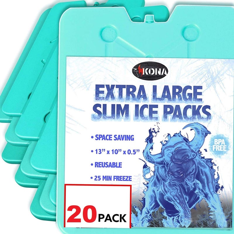 kona Kona Ice Packs for Coolers No Ice Required Cooler Ice Packs Bulk 20 Pack Reusable Long Lasting 5C Large Thin Freezer Packs Freezes in 25 Minutes 20
