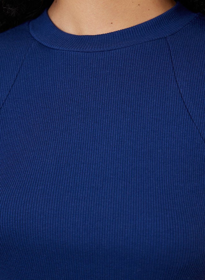 trendyol Navy Blue More Sustainable Fitted Short Sleeve Stretchy Knitted Blouse TWOSS24BZ00440  - Image 4