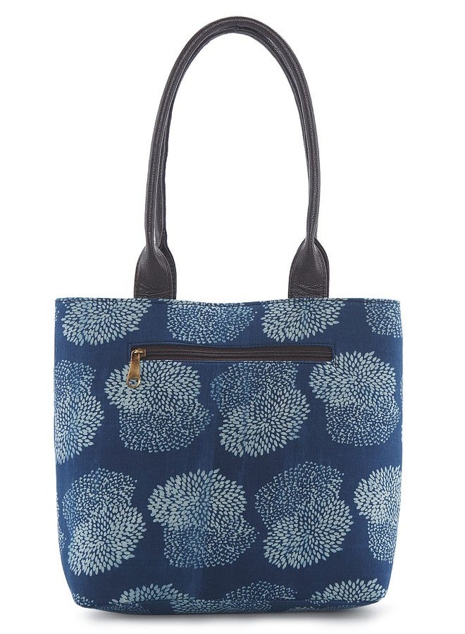 NEPRI Vegan Leather Handmade Bag For Women | Pouch Tote Bag | Printed Ajrakh - Cactus Indigo | Set Of 2 - Image 3