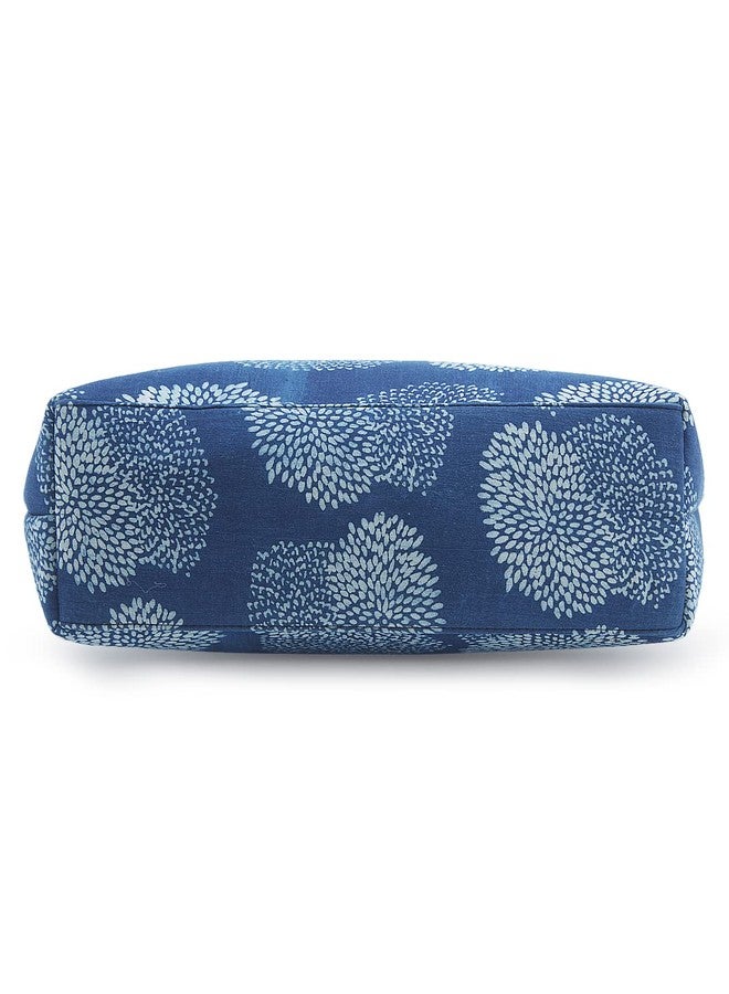 NEPRI Vegan Leather Handmade Bag For Women | Pouch Tote Bag | Printed Ajrakh - Cactus Indigo | Set Of 2 - Image 4
