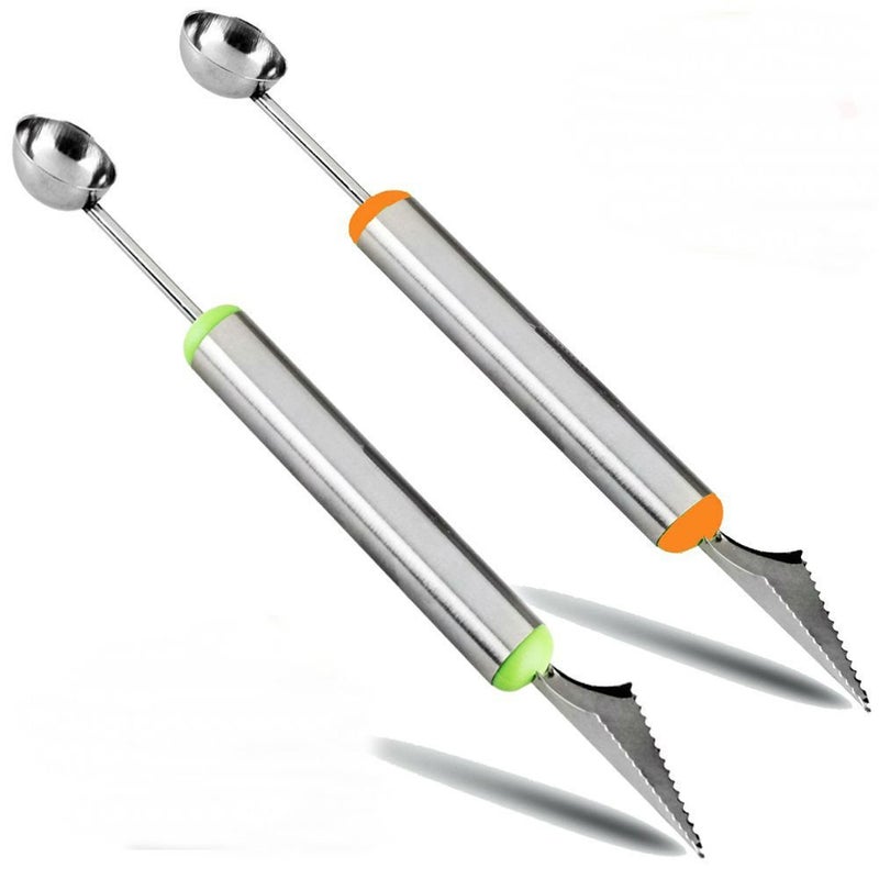 AKOAK 2 Pcs Dual-Purpose Stainless Steel Melon Baller and Fruit Carving Knife,2 in 1 Kitchen Tool for Making Melon Ball and Fruit Carving or ice Cream Scooper - Image 1