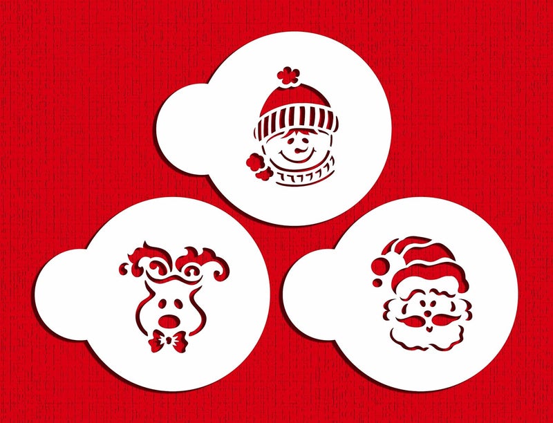 Designer Stencils C458 Whimsical Holiday Cookie Stencil Set Snowman Reindeer Santa Beigesemitransparent - Image 1