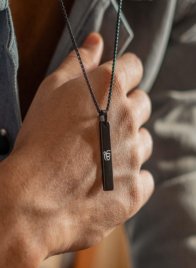 Mesmerize Ik Onkar MicroCarved Mini Tag Necklace – Premium Stainless Steel | Spiritual Sikh Pendant for Men & Women | Tarnish-Resistant & Hypoallergenic | Elegant Religious Gift (Black) - Image 2