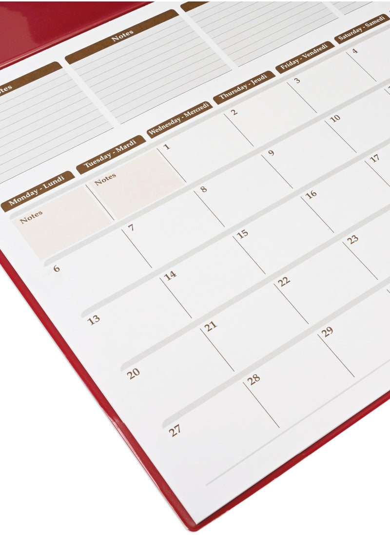 FIS FIS 2025 Year Planner with PVC Desk Blotter - English / French, Maroon - FSDK2EF25MR  - Image 3