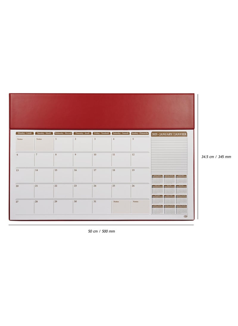 FIS FIS 2025 Year Planner with PVC Desk Blotter - English / French, Maroon - FSDK2EF25MR  - Image 4