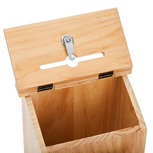 ZENFUN Wooden Suggestion Box with 50 Free Suggestion Cards, Natural Pinewood Ballot Comment Box Donation Box with Locking Hinged Lid for Countertop or Wall Mounted, 8.6" x 6.8" x 10" - Image 4
