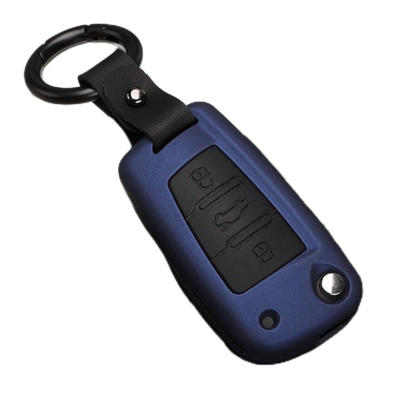 SANRILY Flip Cover Case for Audi A3 A6 Q3 Q7 Keyless Entry Key Holder - Stylish ABS & Soft Silicone Appearance Key Protector Shell with Keychain - Blue - Image 1
