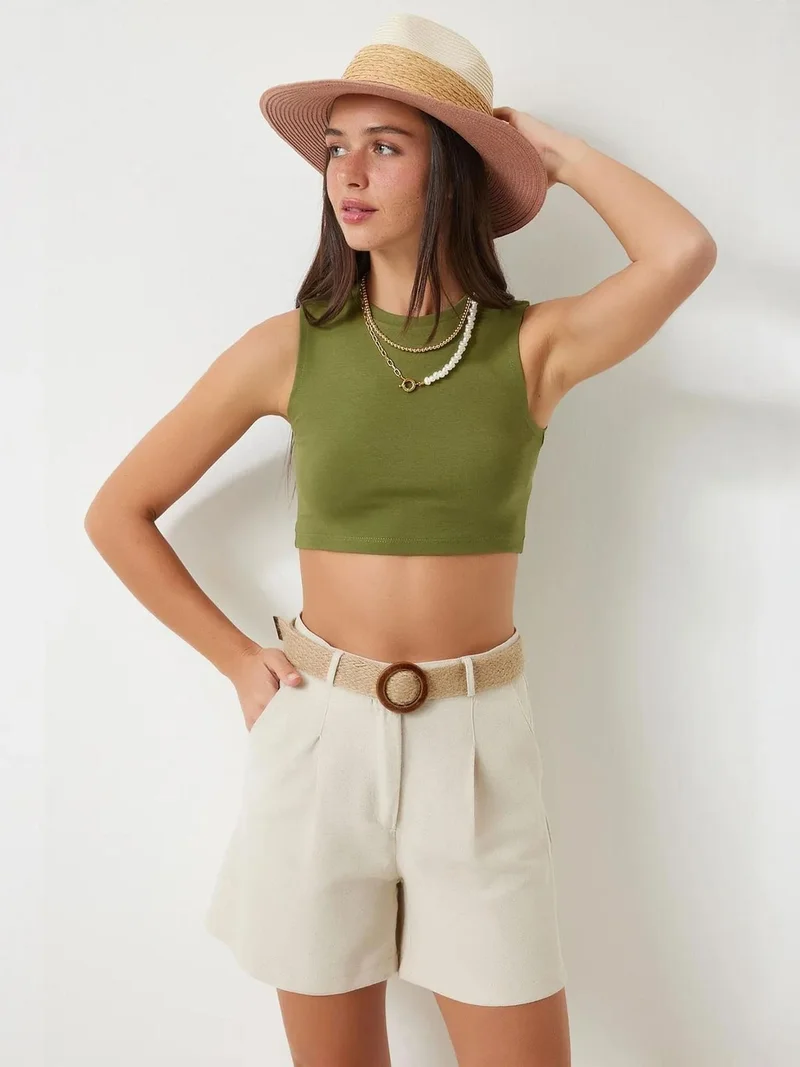Happiness İstanbul ISTANBUL High Waist Wide Leg Cotton Shorts
