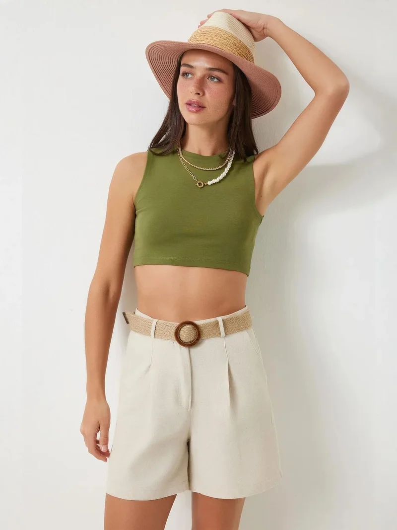 Happiness İstanbul ISTANBUL High Waist Wide Leg Cotton Shorts